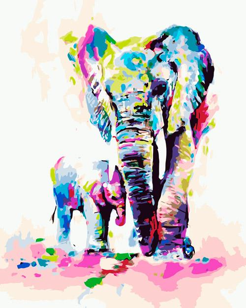 pintar numeros elefantes multicolores