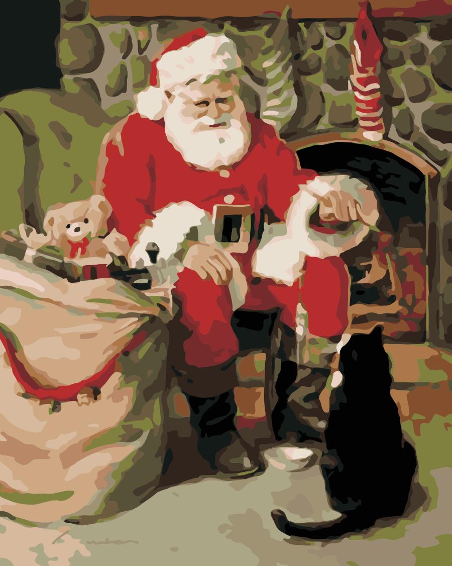 Papá Noel Descansando junto a Gatito