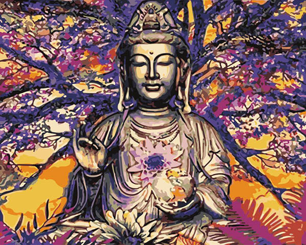 Colorear Por Números - Buda Meditando en Tonalidades Moradas