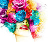 mujer cabello flores de colores pintar por números 
